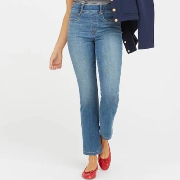 SPANX PULL-ON STRAIGHT LEG JEAN CORE SHAPING STRETCH DENIM HIGH RISE sz 1X - Picture 1 of 6